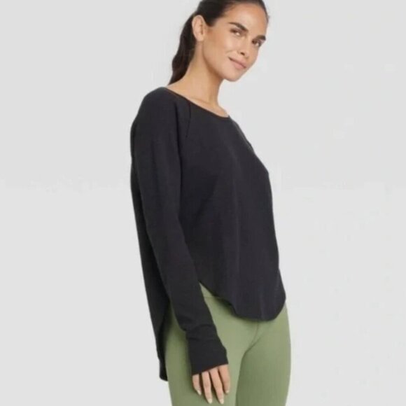 Joy Lab XL Long Sleeve Loose Fit Waffle Top Black Thermal Lounge Active Comfort - Picture 1 of 12